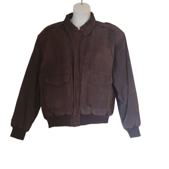 GIII‎ XL Brown Leather Bomber Jacket Coat Pockets Aviator Flyboy - Picture 1 of 5